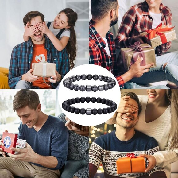 ⚡Rankeef Men 2 Black Flash Tiger Eye 8MM Natural Stone Crystal Beaded Bracelet - Picture 6 of 7